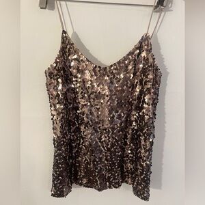 Champagne sequence top. Spaghetti straps. Size medium.